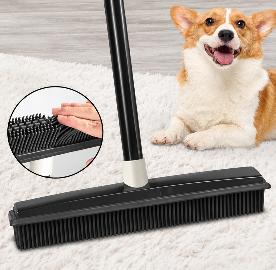 FurSweep Pet Hair Remover Broom with Carpet Rake