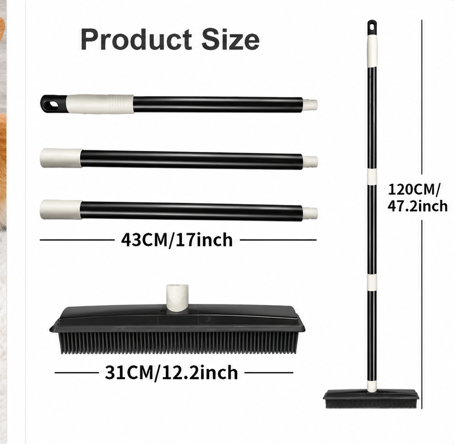 FurSweep Pet Hair Remover Broom with Carpet Rake